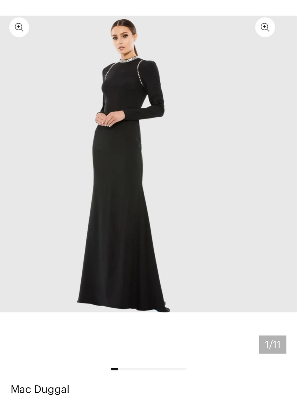 IEENA FOR MAC DUGGAL Black Raglan Long Sleeve High Neck Gown Size 12 Rhinestones